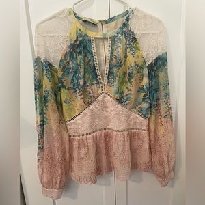 BEBE Sexy Long Sleeve Lace W/Cutout Top- S